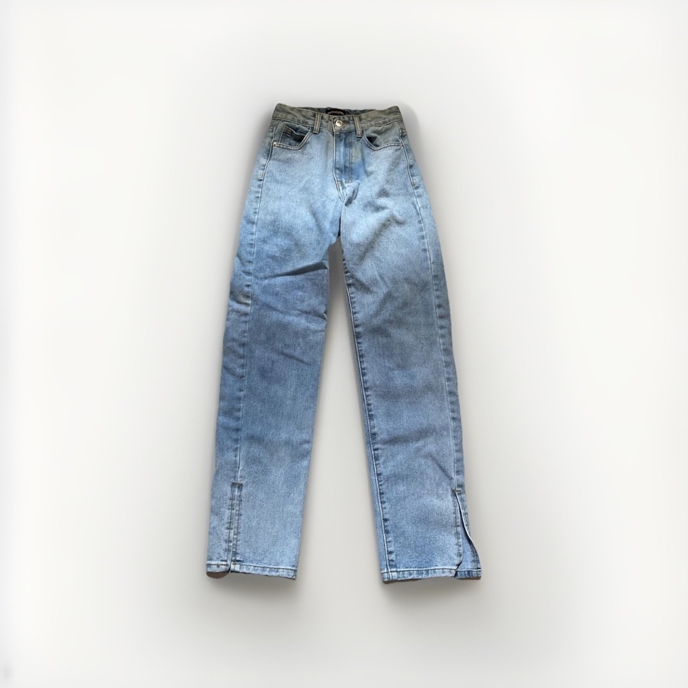 PrettyLittleThing Vintage Wash‎ Split Hem Jeans US Size 0 UK 4 (22 X 29)
